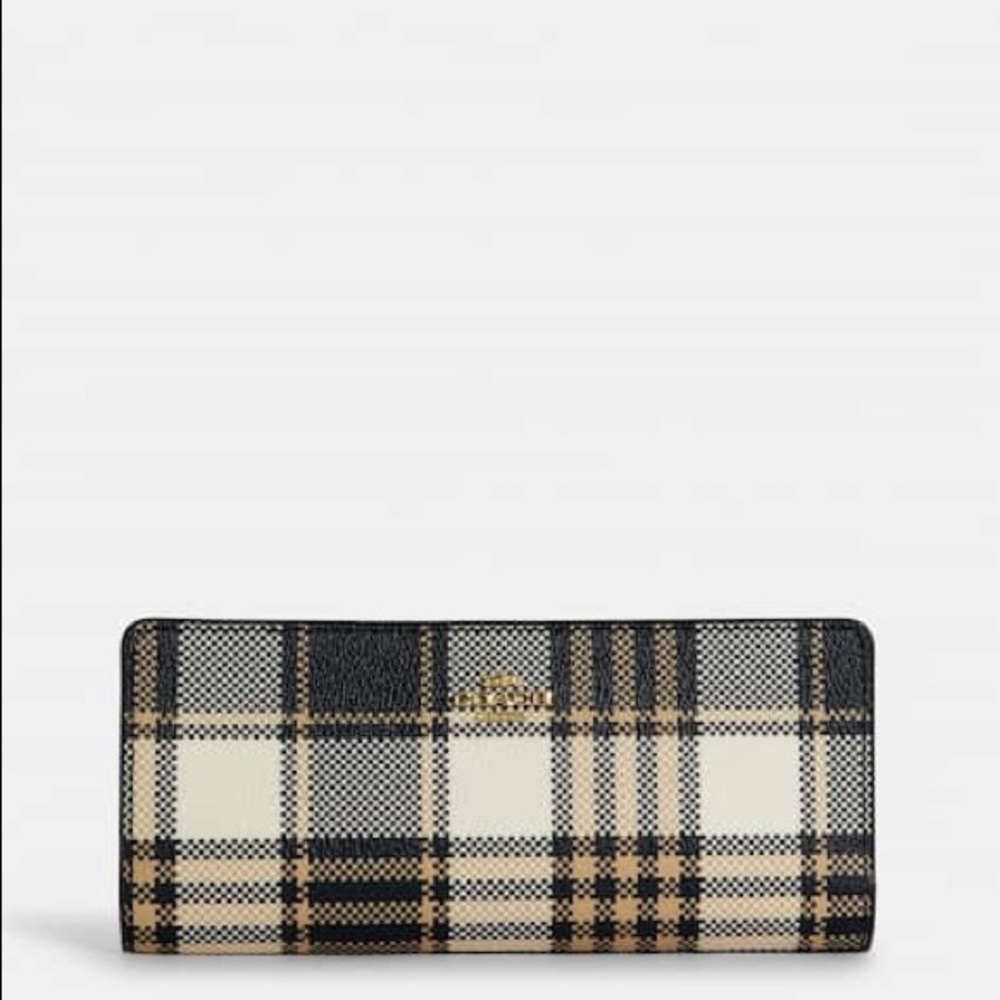 NWOT Coach Black and Cream Plaid Wallet - Picture 1 of 8